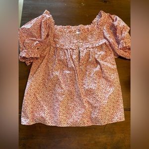Red doen blouse- size small puff sleeves
